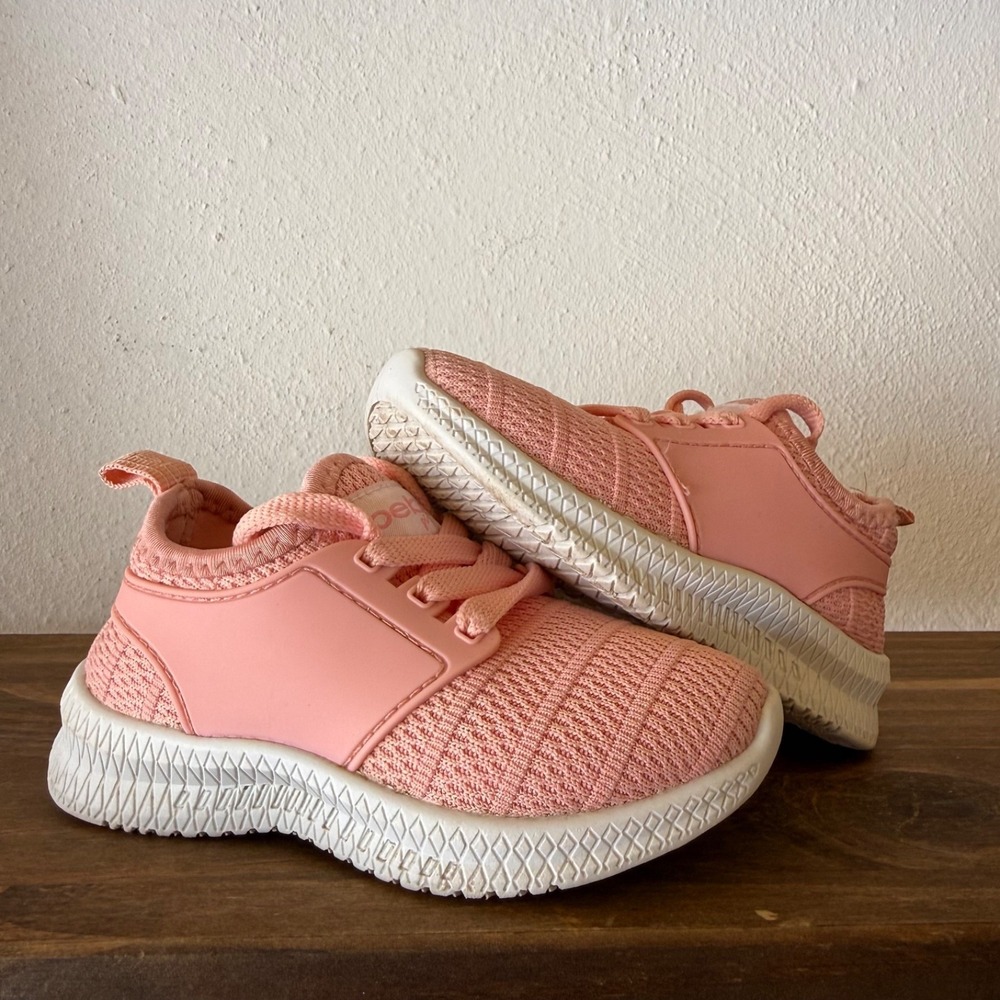 Bebe Girls Pink Knit Sneakers Toddler Size 7 Lightweight Lace Up Shoes